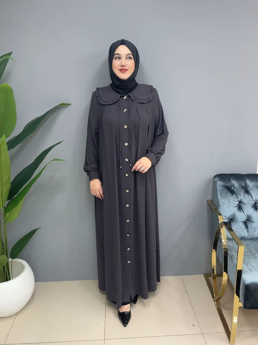 Boydan Düğmeli Bebe Yaka 24352 Ferace