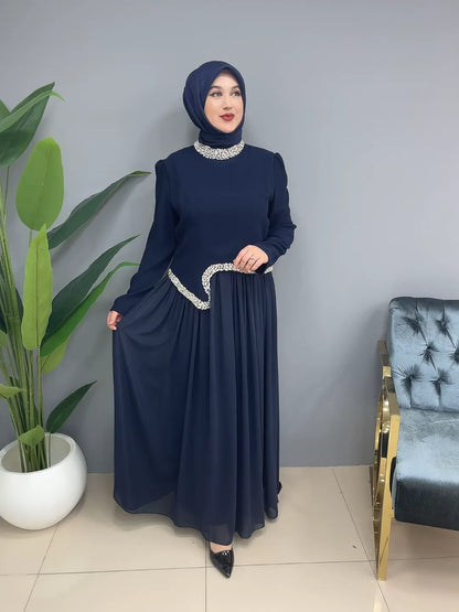 Yaka ve Bel Taşlı Eteği Pileli 1152 Abiye