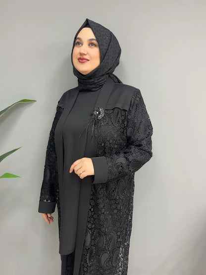 Broş Detaylı Güpürlü 7770 Abaya