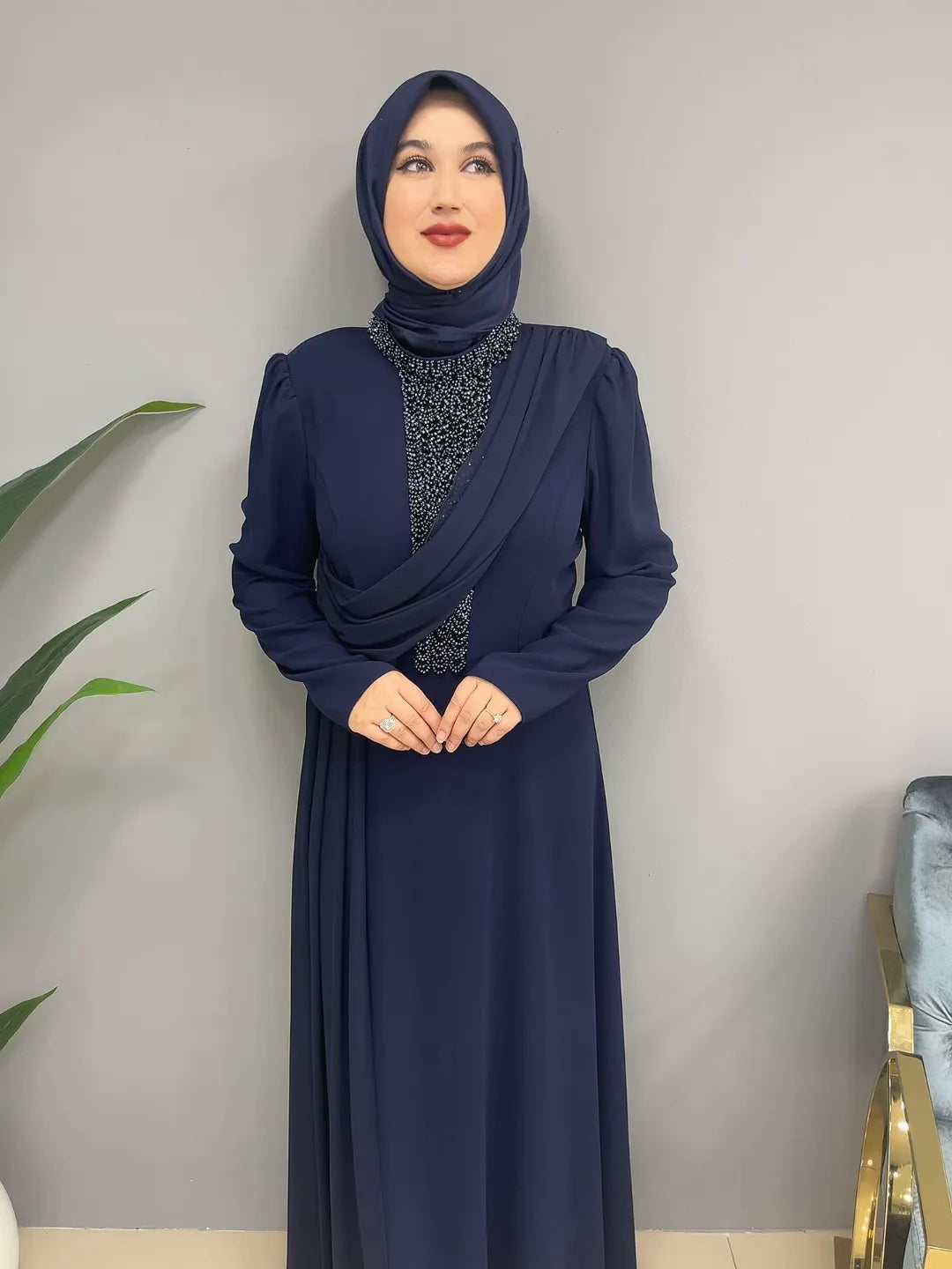 Yaka Taş İşlemeli 7232 Abiye