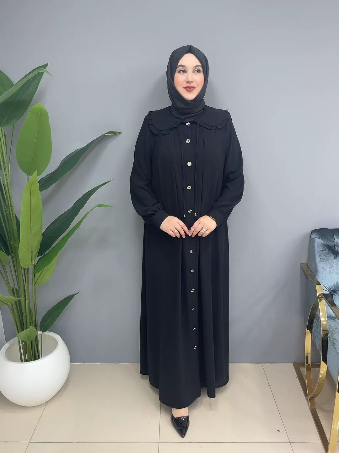 Boydan Düğmeli Bebe Yaka 24352 Ferace