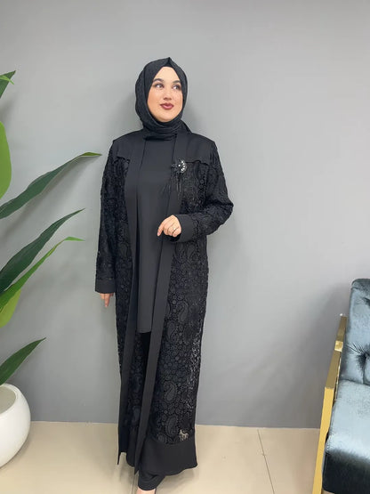 Broş Detaylı Güpürlü 7770 Abaya