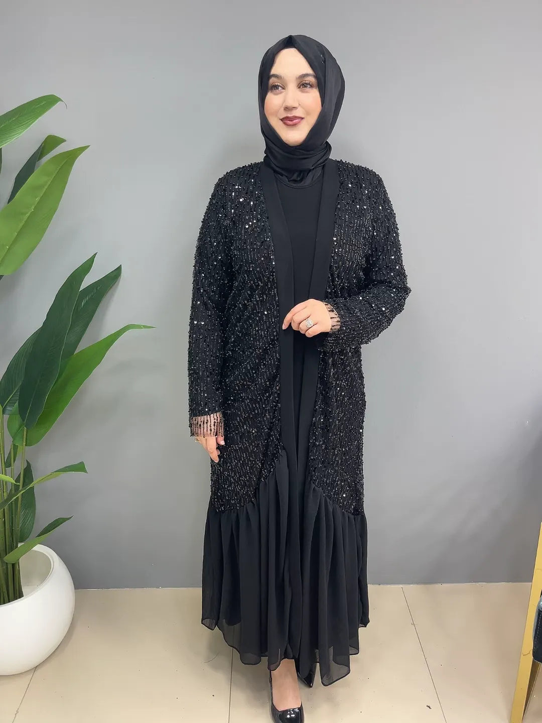 Taş İşleme Detaylı 7517 Abaya
