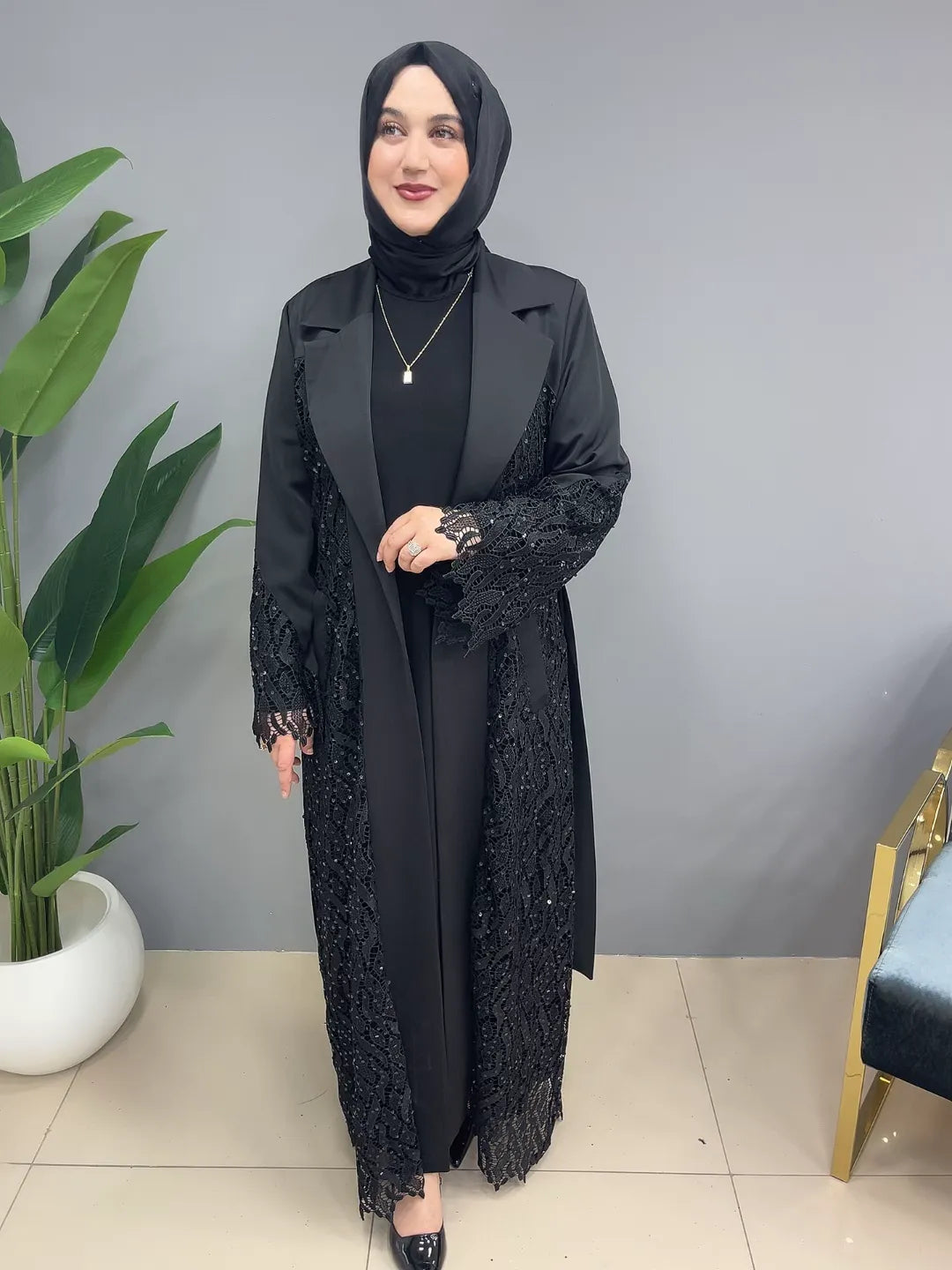 Güpür İşlemeli 6288 Abaya