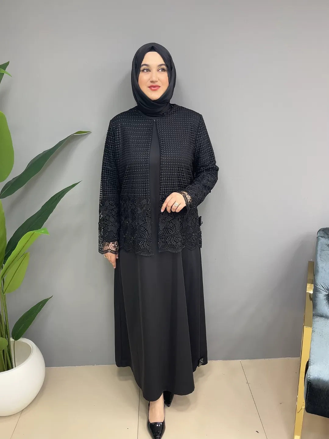 Petek Örgü Detaylı 8078 Abaya